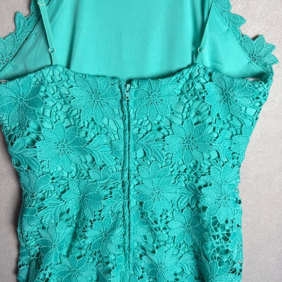 Bisou Bisou Women’s Guipure Lace High Neck Floral Dress Size 4 Teal Blue Party - Picture 9 of 12